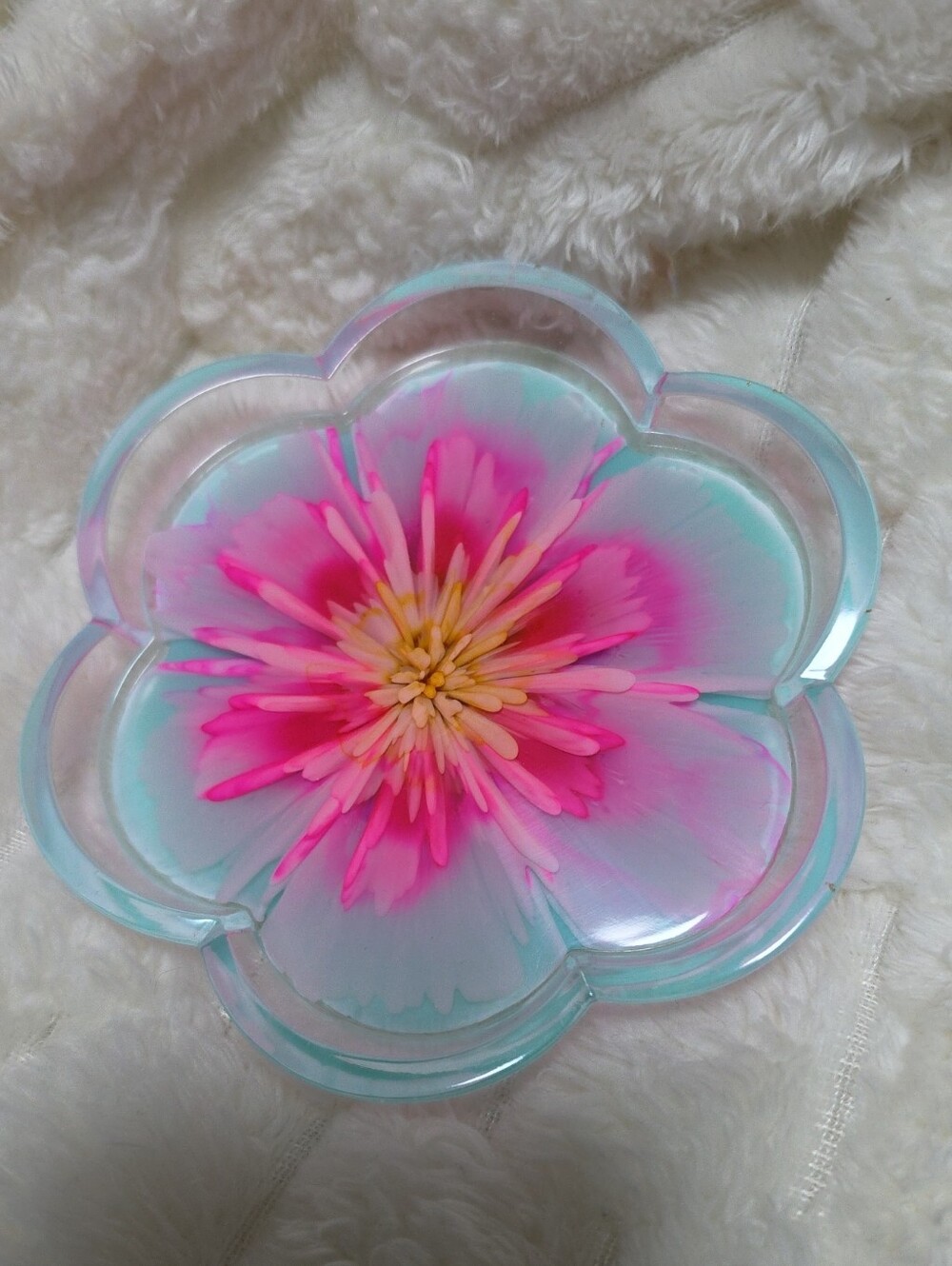 Floral Resin Accent Dish in Pink and Aqua